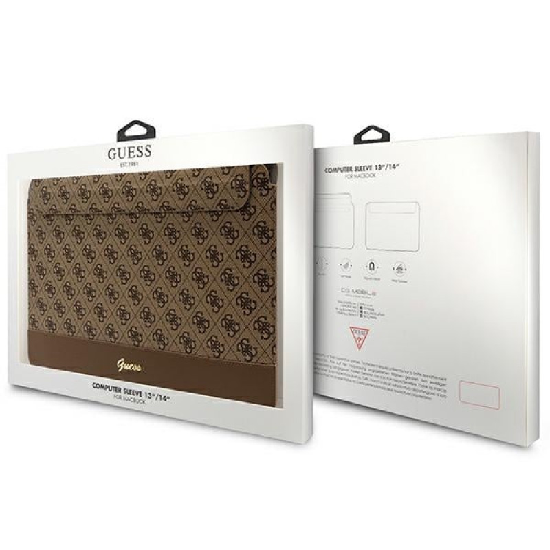 Guess GUCS14PS4SGW sülearvuti ümbris 14 tolli, 4G Stripe Metal Logo, pruun