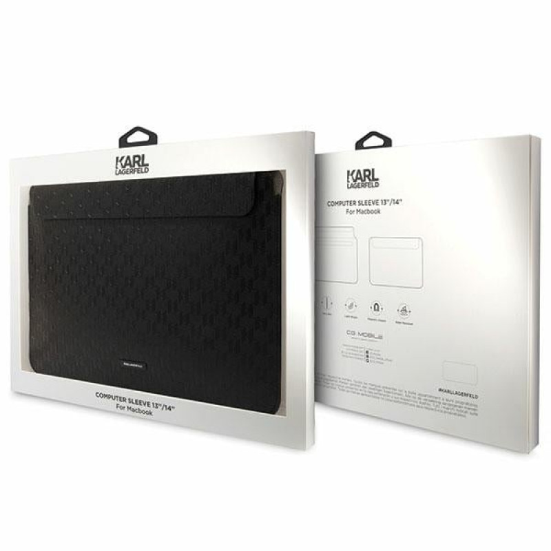 Karl Lagerfeld KLCS14SAKLHPK sülearvuti ümbris 14 tolli, must, Saffiano Monogram Plaque