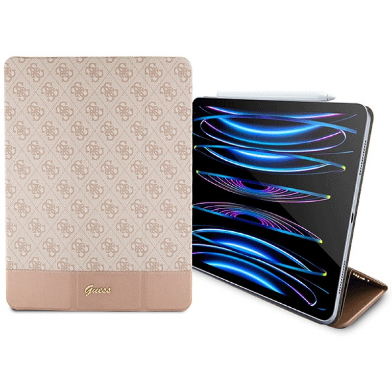 Guess GUFCP12PS4SGP Apple iPad Pro 12.9" (2020/2021/2022, 4./5./6. põlvkond) Bookcase, 4G Stripe Allover, roosa