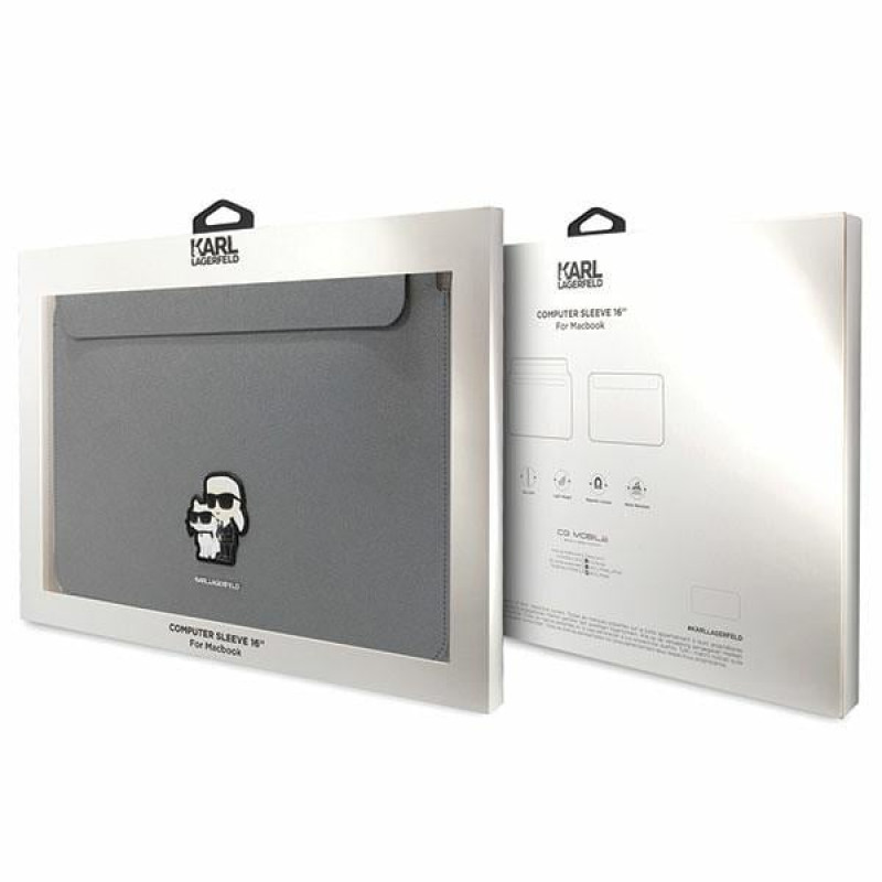 Karl Lagerfeld KLCS16SAKCPMG sülearvuti ümbris 16", hõbedane, Saffiano Karl&Choupette