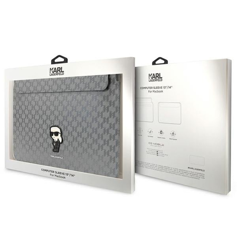 Karl Lagerfeld KLCS14SAKHPKG sülearvuti ümbris 14", hõbedane, Saffiano Monogram Ikonik