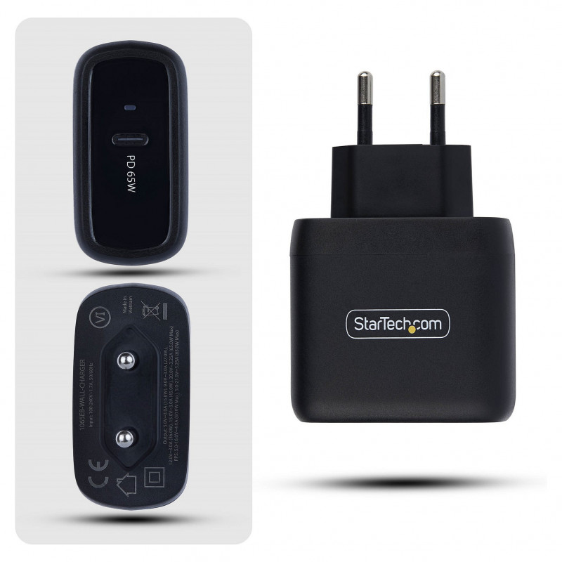 StarTech.com 1065EB-WALL-CHARGER 65 W USB-C GaN sülearvuti seinalaadija, must