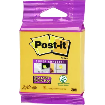 3M Post-it Super Sticky märkmed 2014-S, 76x76 mm, kollane, 270 lehte