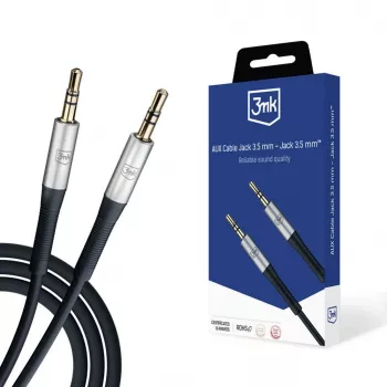 3MK AUX-kaabel Jack 3.5 mm - Jack 3.5 mm, 1 m, must