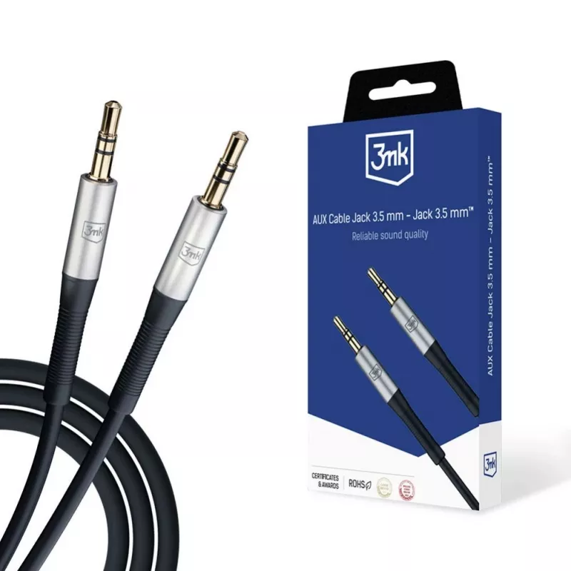 3MK AUX-kaabel Jack 3.5 mm - Jack 3.5 mm, 1 m, must