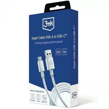 3MK Hyper Cable USB-A to USB-C 5A 60W 1.2m Valge