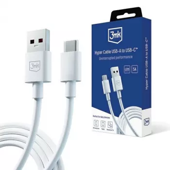 3MK Hyper Cable USB-A to USB-C 5A 60W 1.2m Valge