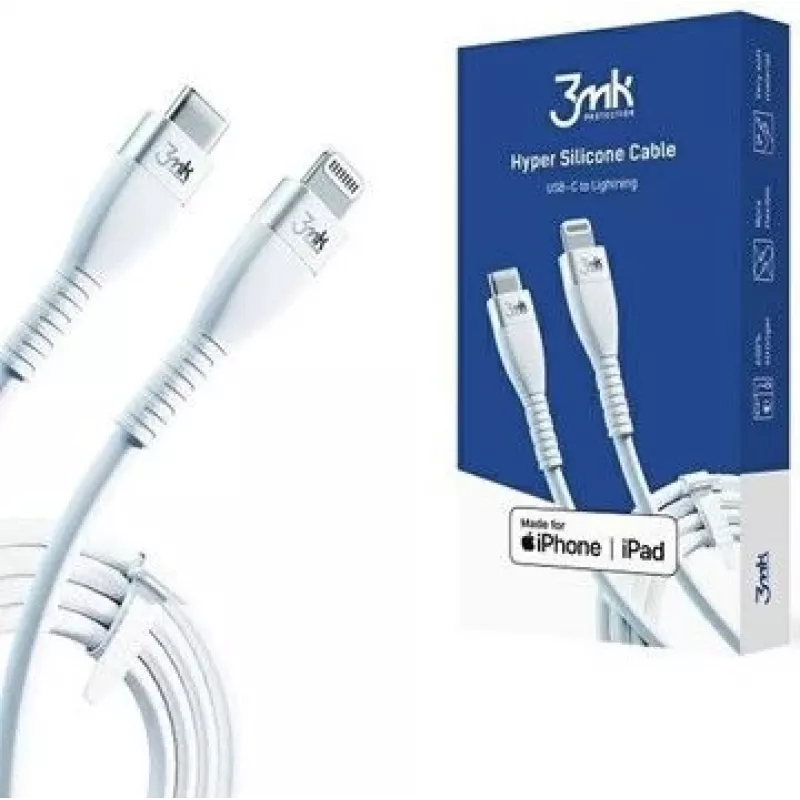 3MK Hyper Silicone Cable USB-C to Lightning 20W 3A White 1m