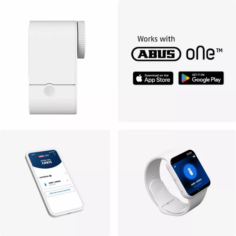 ABUS ABLO10000W juhtmevaba ukse lukustusajam – pinnale paigaldatav Euro profiiltsilindritele, valge