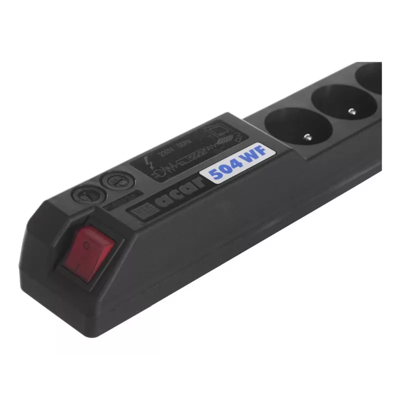 ACAR 504WF EMI/RFI liigpingekaitsega pikendusjuhe, 5 Schuko pistikupesa, 3m kaabel, must