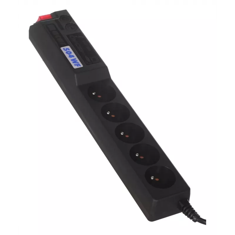 ACAR 504WF EMI/RFI liigpingekaitsega pikendusjuhe, 5 Schuko pistikupesa, 3m kaabel, must