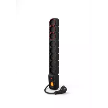 ACAR-S8-DUAL POWER STRIP 8-kohaline ülepingekaitsega pikendusjuhe 2 valgustatud lülitiga, 1,5 m kaabel, must