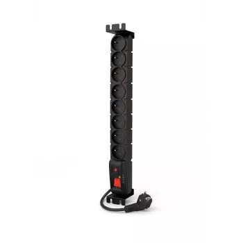 ACAR S8 FA RACK 8-pistikuline 19-tolline rack-mount toitejaotur liigpingekaitsega, 5m kaabel, must