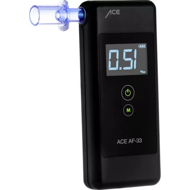 ACE OF SWEDEN AF-33 digitaalne alkomeeter tumehall, 0,00–5,00 ‰, LCD-ekraan, pooljuhtandur, 2x AAA 107075