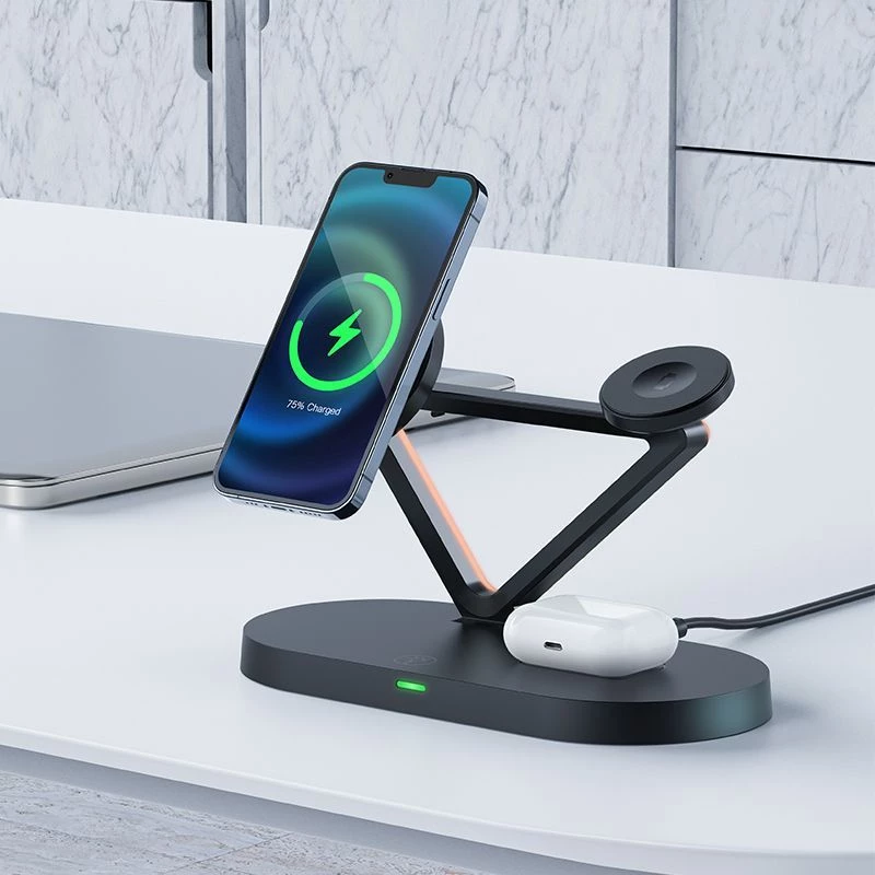 ACEFAST 15W Qi juhtmevaba laadija iPhone'ile MagSafe'iga, Apple Watchile ja Apple AirPodsidele, alushoidja magnetiline hoidik, must