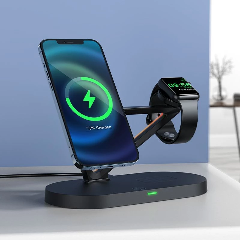 ACEFAST 15W Qi juhtmevaba laadija iPhone'ile MagSafe'iga, Apple Watchile ja Apple AirPodsidele, alushoidja magnetiline hoidik, must