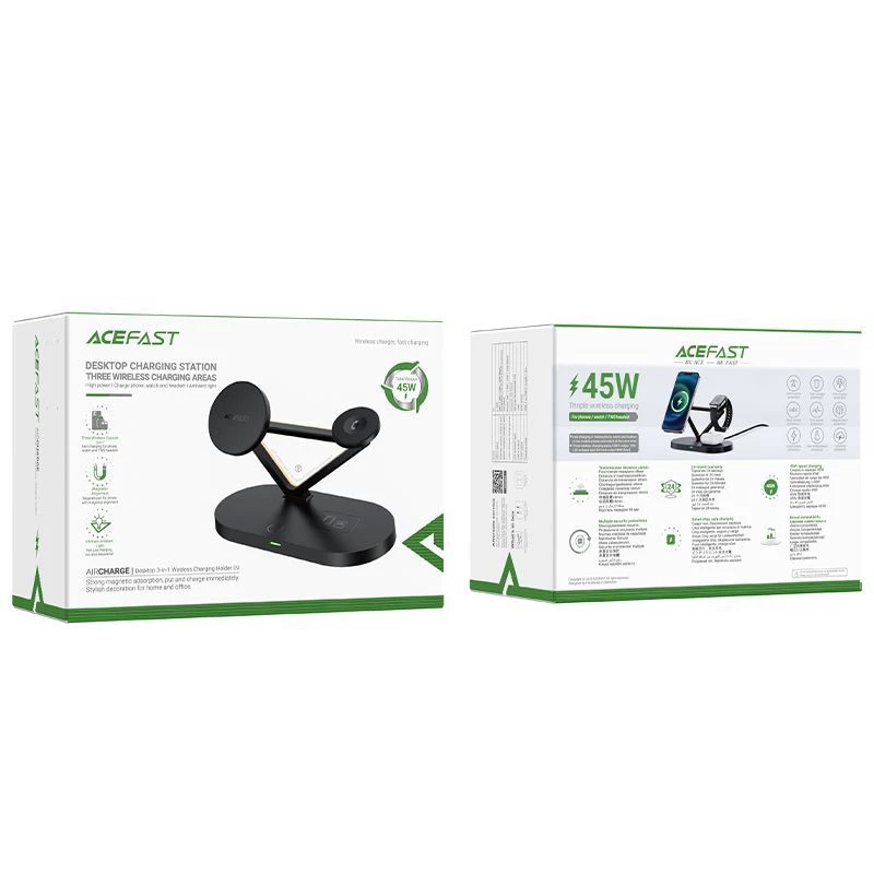 ACEFAST 15W Qi juhtmevaba laadija iPhone'ile MagSafe'iga, Apple Watchile ja Apple AirPodsidele, alushoidja magnetiline hoidik, must