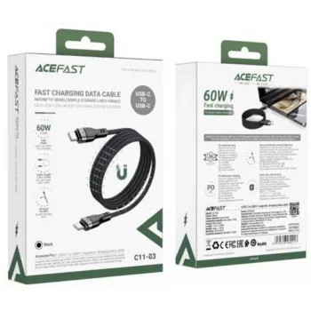 Acefast C11-03 3in1 USB-C to USB-C kaabel 100W 480Mbps 1,2m Must