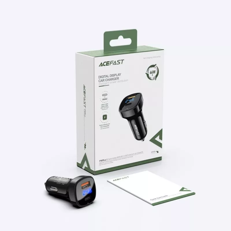 ACEFAST Auto Laadija 66W USB Type C / USB, PPS, Power Delivery, Quick Charge 4.0, AFC, FCP Must (B4 black)