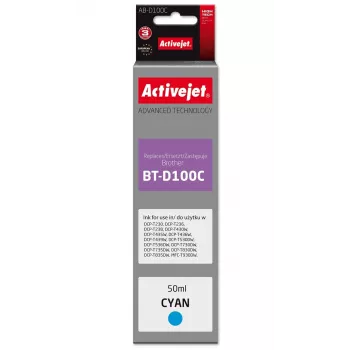 Activejet AB-D100C Cyan ühilduv tindikassett Brother printeritele, asendus Brother BT-D100C jaoks, Supreme seeria, 50 ml
