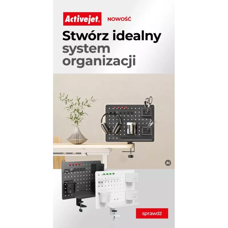 Activejet APB-002B Pöörlev perforeeritud lauakorraldaja koos pegboardiga, mattmust