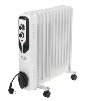Adler AD 7817 õliküte, 11 sektsiooni, 2500W, 3 kütteastet, reguleeritav termostaat, ülekuumenemis- ja ümberkukkumiskaitse, rataste ja käepidemega, must