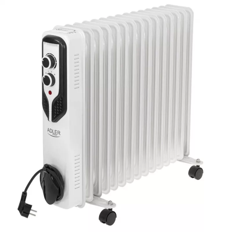 Adler AD 7819 Õlikütteradiaator, 2000W, 9 sektsiooni, 3 kütteastet, reguleeritav termostaat, ülekuumenemiskaitse, sisseehitatud rattad, valge/hall