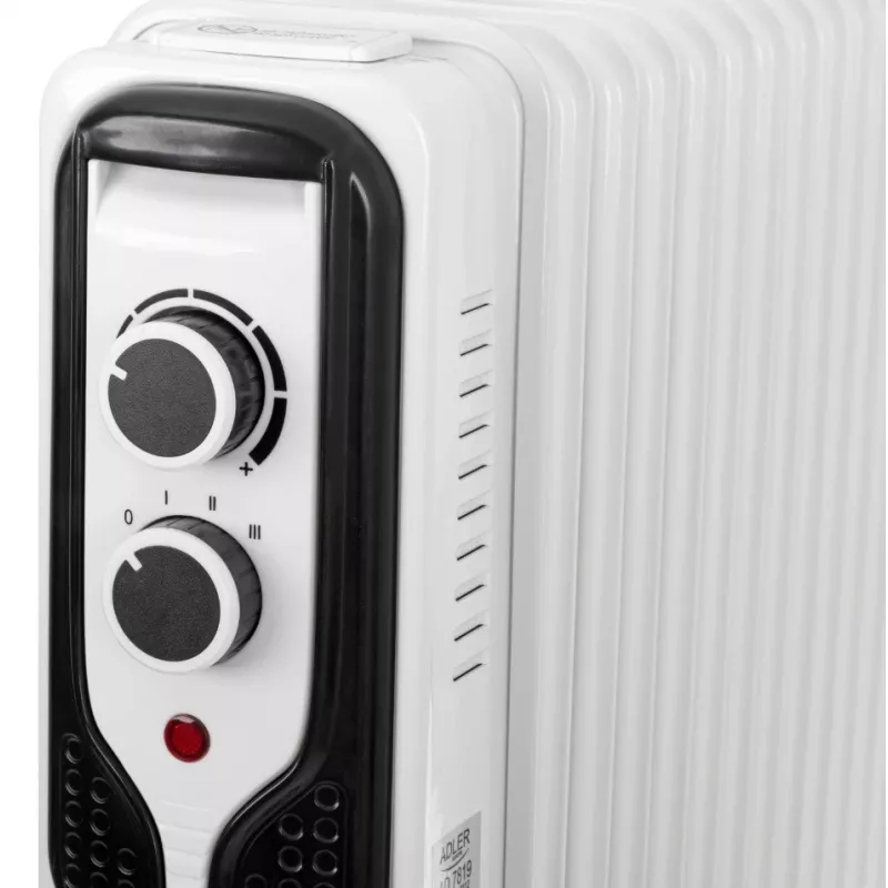 Adler AD 7819 Õlikütteradiaator, 2000W, 9 sektsiooni, 3 kütteastet, reguleeritav termostaat, ülekuumenemiskaitse, sisseehitatud rattad, valge/hall