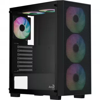 Aerocool B509A Flow-G-BK-v1 Mid Tower PC korpus koos 650W toiteplokiga, karastatud klaas, must