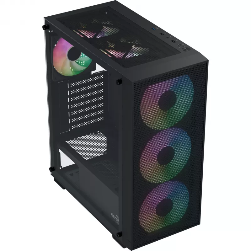 Aerocool B509A Flow-G-BK-v1 Mid Tower PC korpus koos 650W toiteplokiga, karastatud klaas, must