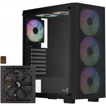 Aerocool B509A Flow-G-BK-v1 Mid Tower PC korpus koos 650W toiteplokiga, karastatud klaas, must