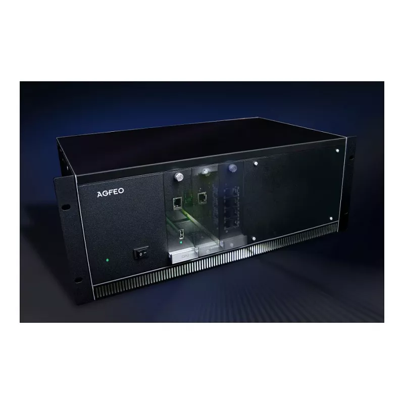 AGFEO ES 730 IT IP-kommunikatsioonisüsteem (PBX) – 100 abonenti, 100 SIP-trünki, 30 VoIP-kõnet, Gigabit Ethernet, USB, tulemüür, VPN, UC-Suite, CTI, veebiliides