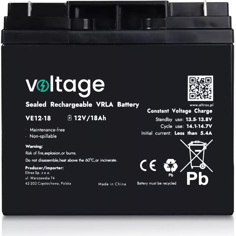 AGM-aku Voltage 12V 18Ah VE12-18 (Eluiga 6-9 aastat)