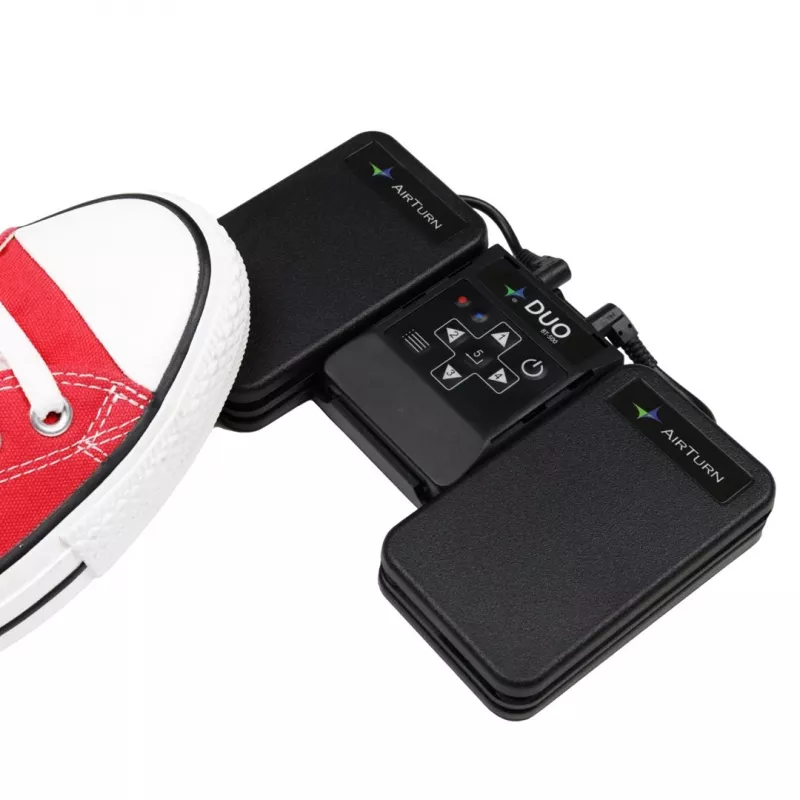 Airturn DUO 500 - Bluetooth 5.0 lehekülgede pööramise pedaalikontroller, vaiksed membraanlülitid, 200h aku, USB-C