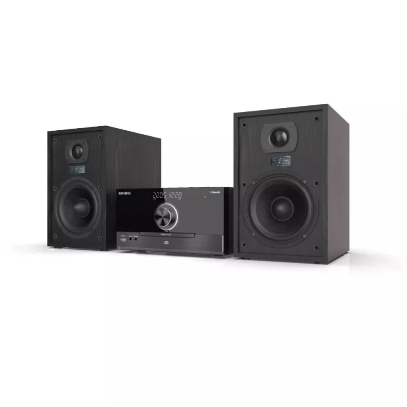 Aiwa MSBTU-600 50W Bluetooth CD mikro Hi-Fi süsteem FM-raadioga, USB, Aux-sisend, LED-ekraan, kaugjuhtimispult, must