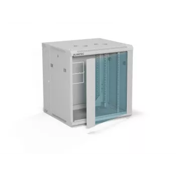 ALANTEC 19 inch seinakapp 12U 600x600mm, kahesektsiooniline, ühe klaasuksega, täielikult eemaldatavad külgpaneelid lukuga, 4 kinnitusrööbast, hall, ise kokkupandav
