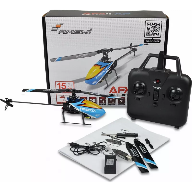 Amewi AFX4 XP kaugjuhitav kopter RTF 2.4GHz 6-kanaliga koos 6-teljelise güroskoobiga, harjata peamootoriga, kõrguse hoidmisega, LiPo 7.4V 700mAh, sinine/must