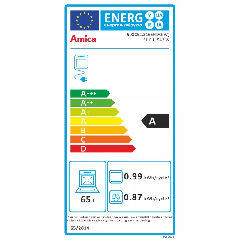Amica SHC11542W Vabaltseisev Elektripliit 50cm Klaaskeraamilise Pliidiga, 65L Ahi, 9 Funktsiooni - Valge