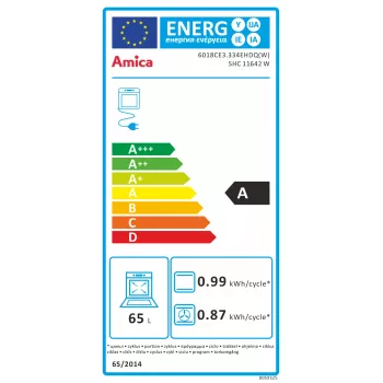 Amica SHC11642W Vabaltseisev elektripliit keraamilise pliidiplaadi ja 65L ahjuga, 9 küttefunktsiooni, energiaklass A, valge