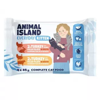 ANIMAL ISLAND Kassiipoja Kalkun, Küülik ja Vasikaliha 4x85g Märgtoit