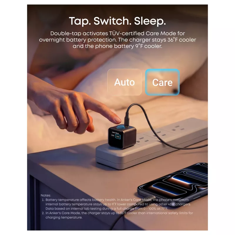 Anker Nano Charger 45W GaN USB-C Charger with ActiveShield 5.0, Touch Sensor, SmartDisplay, iPhone Recognition, Orange