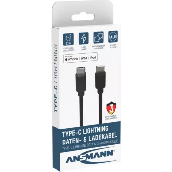 ANSMANN 1700-0107 Lightning to USB-A kaabel 2 m must MFi sertifitseeritud