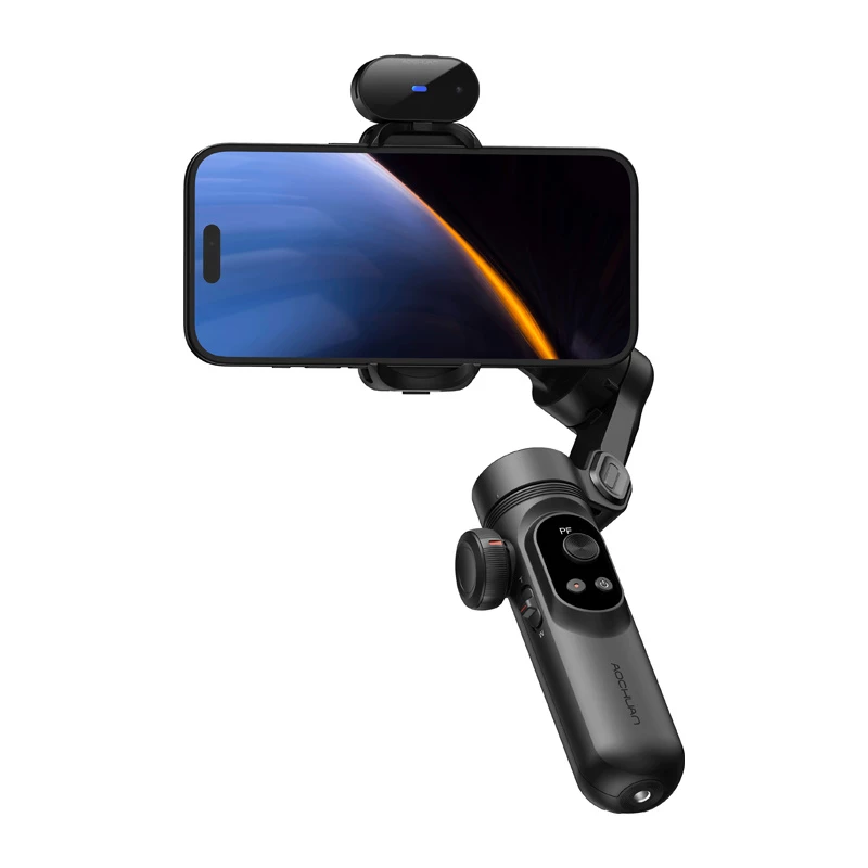 AOCHUAN Smart X Pro 3-teljeline gimbal-stabilisaator AI-jälgimise ja žestijuhtimisega nutitelefonile, must