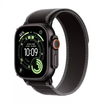 Apple Watch Ultra 3 GPS + Cellular 49mm Black Titanium Case with Black/Charcoal Trail Loop - Large (Model A3281, MF1H4QR/A)