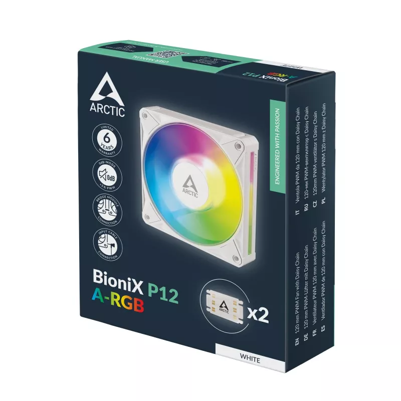 ARCTIC BioniX P12 A-RGB Valge 120mm PWM korpuse ventilaator, 450-3000 RPM, Adresseeritav RGB, Daisy Chain
