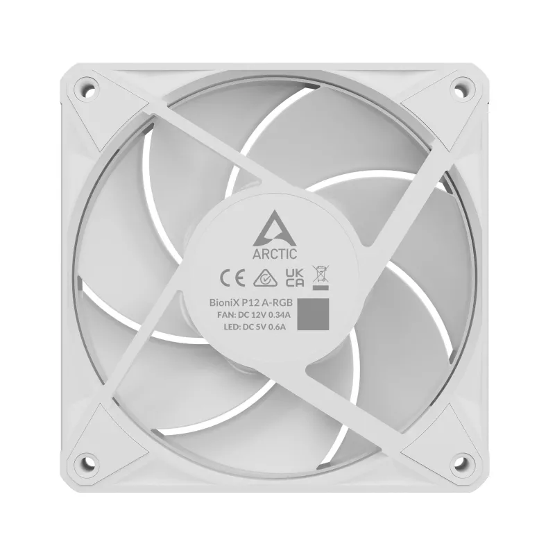 ARCTIC BioniX P12 A-RGB Valge 120mm PWM korpuse ventilaator, 450-3000 RPM, Adresseeritav RGB, Daisy Chain