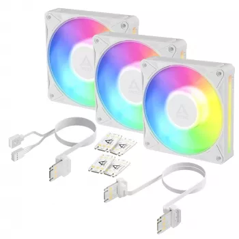 Arctic BioniX P12 A-RGB White 3-Pack – 120mm PWM korpusiventilaator adresseeritava RGB ja jadaühendusega, 450-3000 RPM