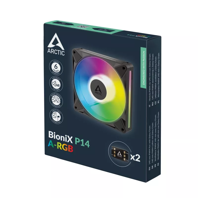 Arctic BioniX P14 A-RGB 140mm PWM korpuse ventilaator ahelühendusega, 400-2500 RPM, 186 m³/h, must