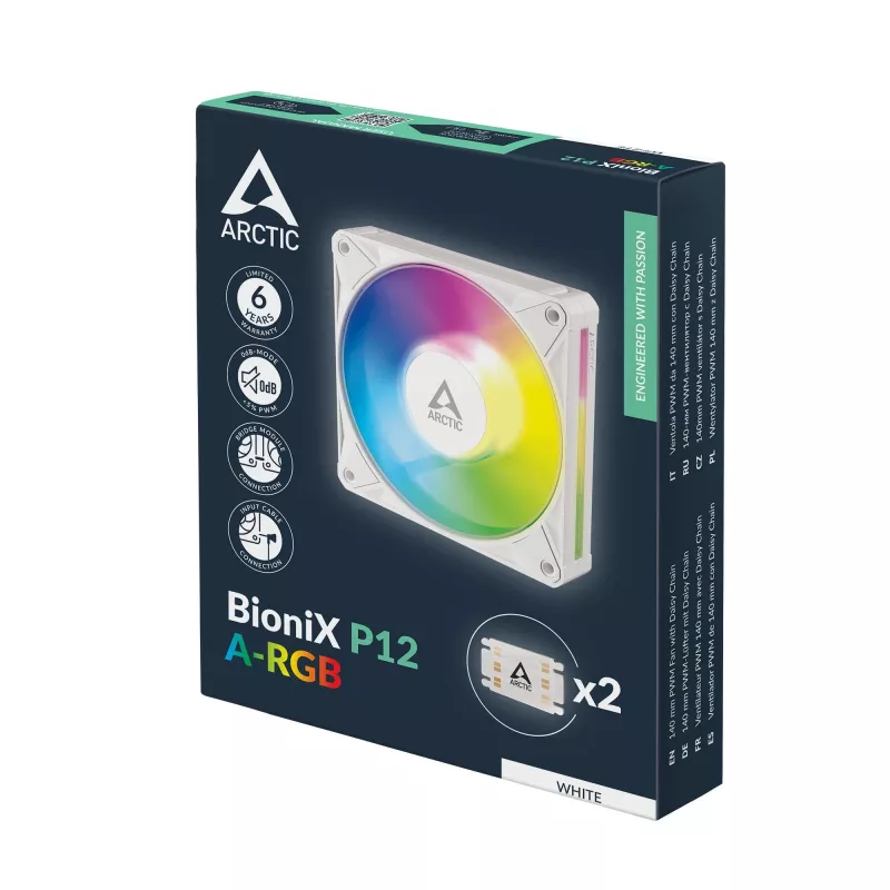 Arctic BioniX P14 A-RGB Valge 140mm PWM korpuse ventilaator Daisy Chain'iga, ARGB valgustus, 400-2500 RPM, 77.6 CFM
