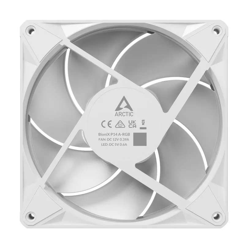 Arctic BioniX P14 A-RGB Valge 140mm PWM korpuse ventilaator Daisy Chain'iga, ARGB valgustus, 400-2500 RPM, 77.6 CFM